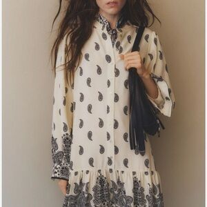 H&M Black and Cream Paisley Long Sleeve Dress